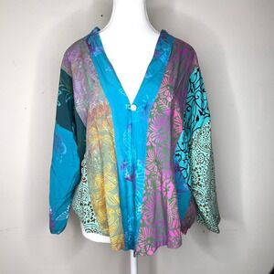 Vintage Boho Hippie Patchwork Cardigan Top Art Teacher Fairy Butterfly Colorful